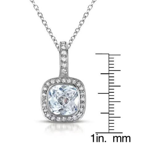 Collette Z Sterling Silver clear Cubic Zirconia Square Necklace