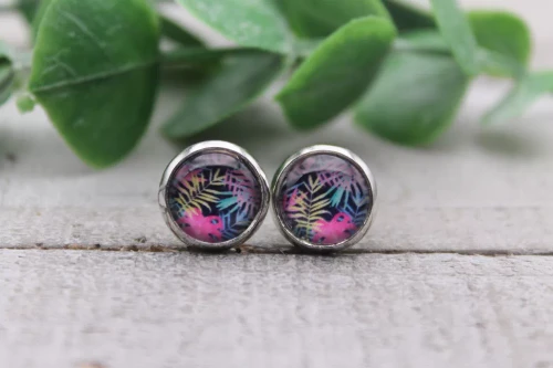 Colorful Palms | Hypoallergenic |  Glass Stud Earrings