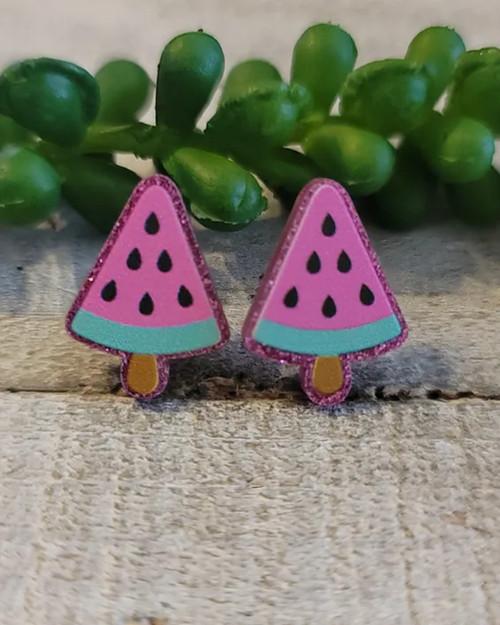 Watermelon Popsicle || Stud Earrings || Hypoallergenic
