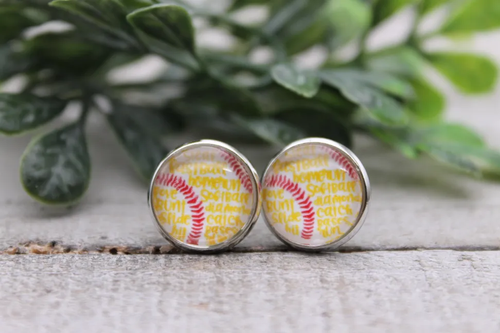 Softball Sayings Stud Earrings