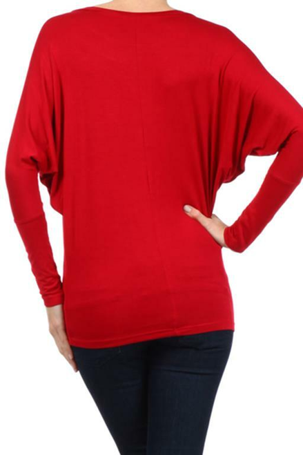 Long Sleeve Dolman Basic Tunic Top Red