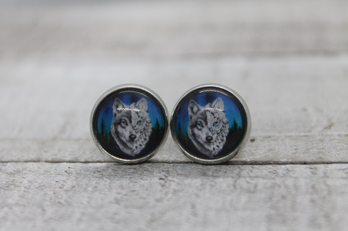Wolf  Glass Stud Earrings