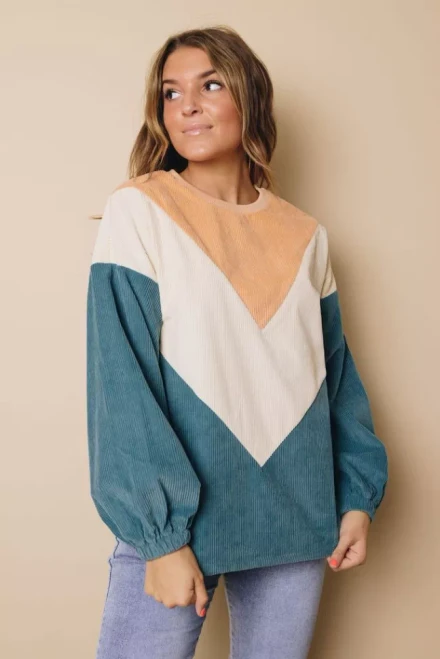 Suki Balloon Sleeve Corduroy Sweatshirt