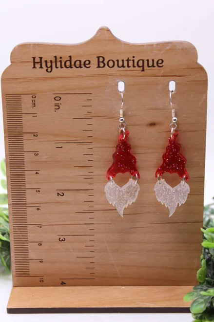 Red Glitter Heart Gnomes || Drop Earrings