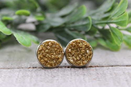 Gold Sparkle | Druzy Stud Earrings | Hypoallergenic