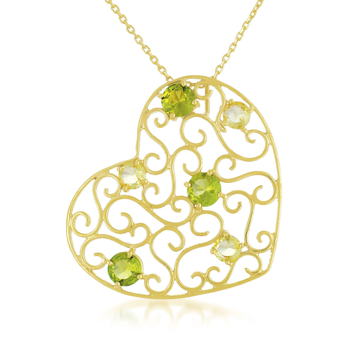 Collette Z Sterling Silver Genuine Peridot Stone Intricate Heart Necklace