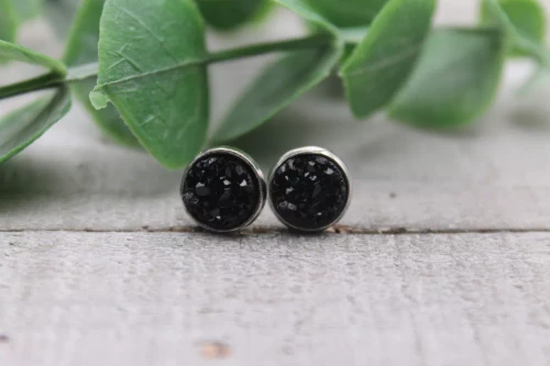 Black |  Mini Druzy Stud Earrings | Hypoallergenic