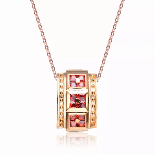 Collette Z Sterling Silver Red and Gold Cubic Zirconia and Gold Plating Clear Pendant