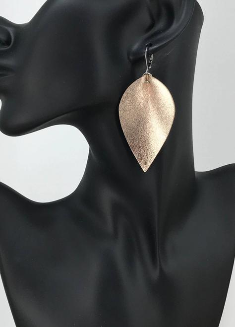 Gold Pinched Leaf Leather Earrings 