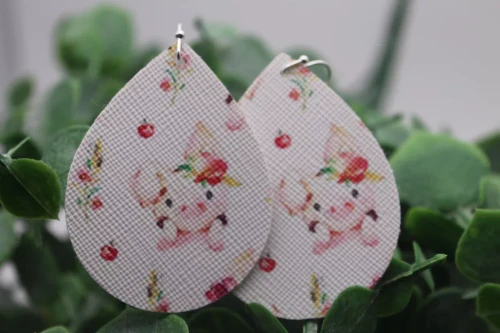 Floral Pig Mini Faux Leather Earrings