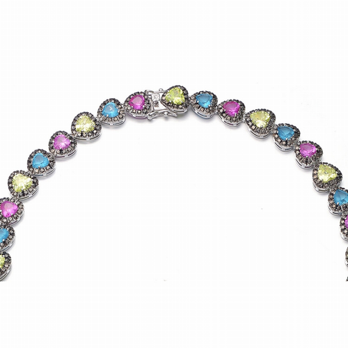 Collette Z Sterling Silver Multi-colored Cubic Zirconia Heart Necklace