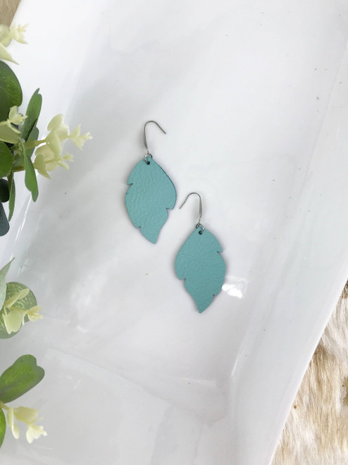 Aqua Genuine Leather Dangle Earrings