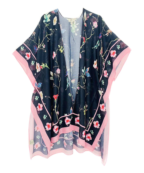 Floral & Butterfly Border Accent Kimono