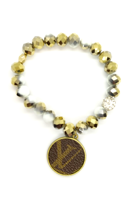 LV Again - Gold and White Crystal Stretch Bracelet