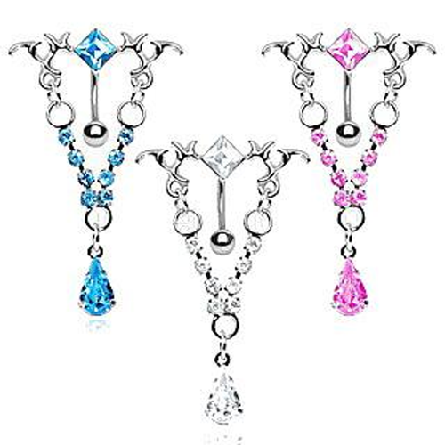 316L Surgical Steel Gemmed Tribal Chandelier Top Down Navel Ring