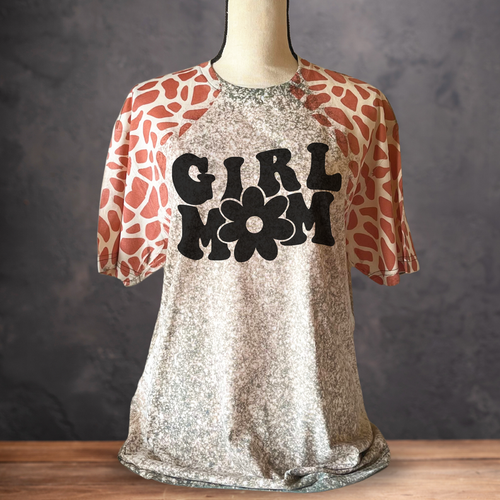 GIRL MOM | Animal Print Sleeves T-Shirt