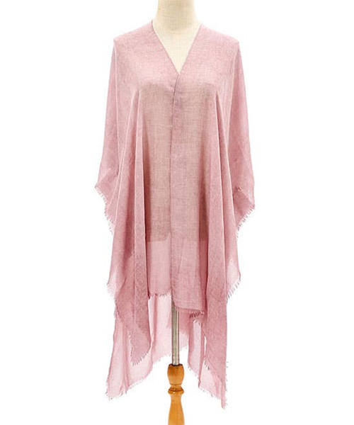 Blush Stonewash Solid Fringe-Trim Kimono