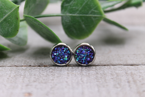 Sparkle Mermaid Mini  Druzy Stud Earrings