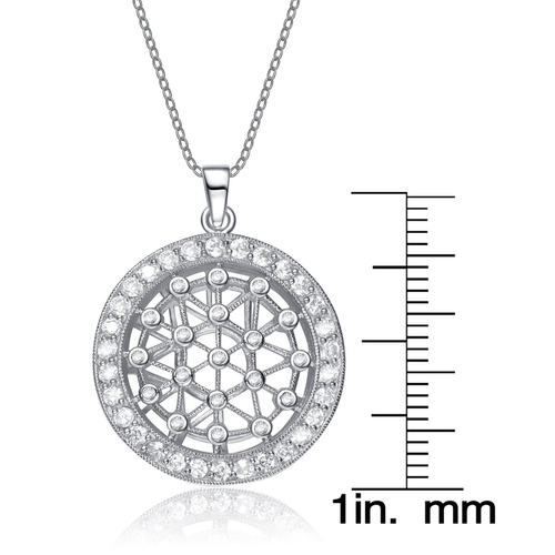 Collette Z Sterling Silver Cubic Zirconia Intricate laser work and White Cubic Zirconia Pendant