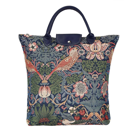 William Morris Strawberry Thief Blue Foldaway Grocery Bag