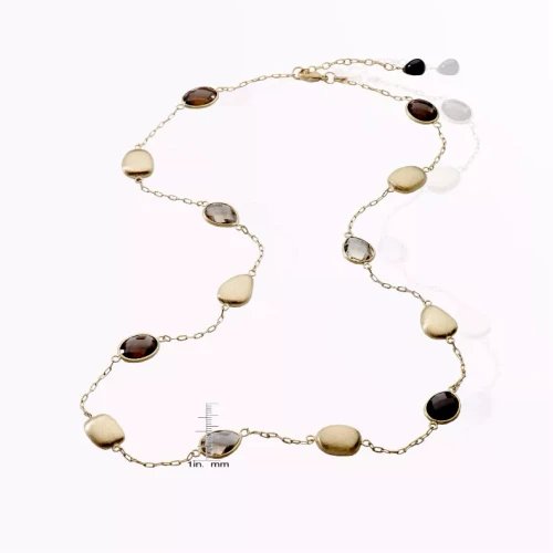 Collete Z Sterling Silver Gold Plated Dark And Light Smokey Oval Shape Quartz Necklace