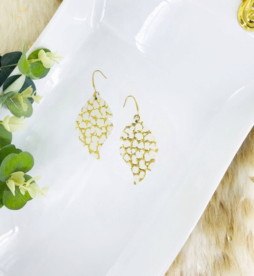 Gold Metallic on Ivory Leather Earrings 