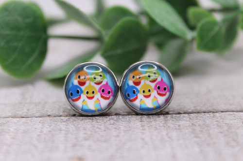 Baby Shark | Glass Stud Earrings | Hypoallergenic