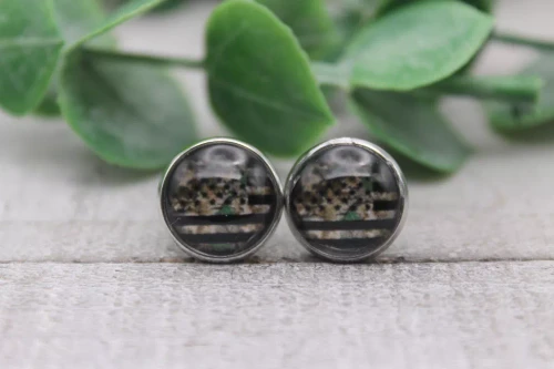 Camo Flag  Glass Stud Earrings