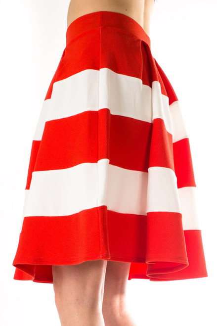 Pleated Color Block Skirt with Elasticized Waist band Orange