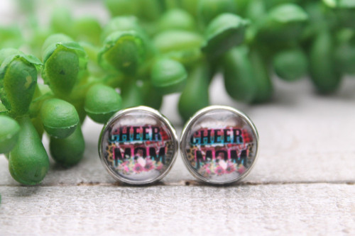 Colorful Cheer Mom || Glass Stud Earrings || Hypoallergenic