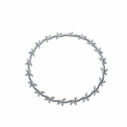 Collette Z Sterling Silver Cubic Zirconia Silver Leaf Necklace