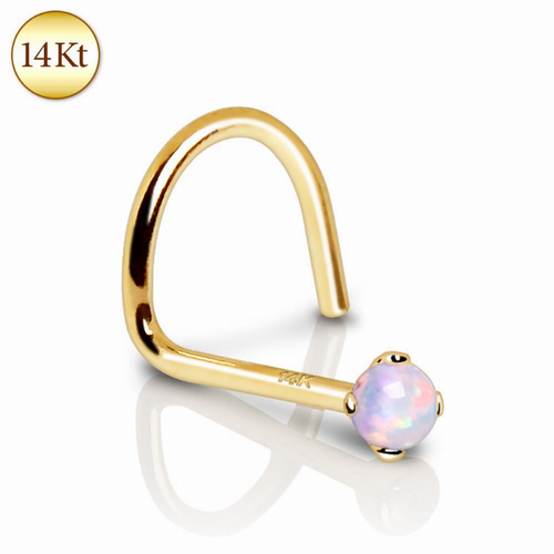 14Kt Yellow Gold Nose Screw with Prong Set Opalite