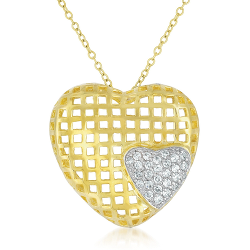 Collete Z Cubic Zirconia Sterling Silver Gold Plated Heart Shape Lace Pendant