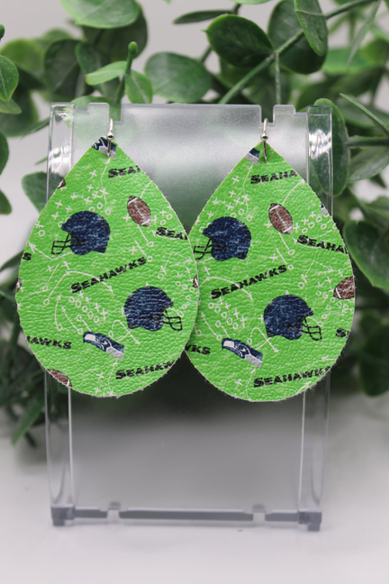 Sea Hawks Football || Teardrop Faux Leather Earrings