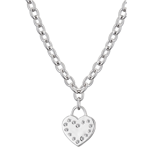 Collette Z Sterling Silver Clear Cubic Zirconia Flat Heart Necklace