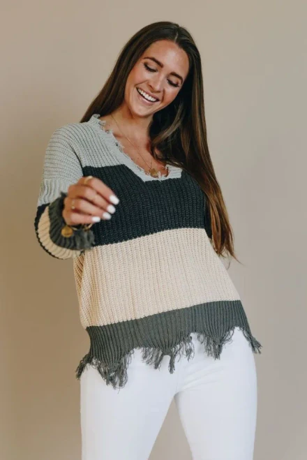 Fun with Fringe Distressed Sweater