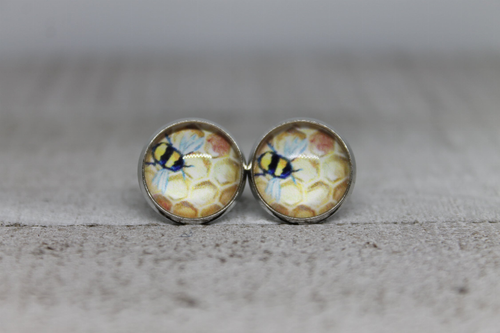 Bee Honeycomb  Glass Stud Earrings