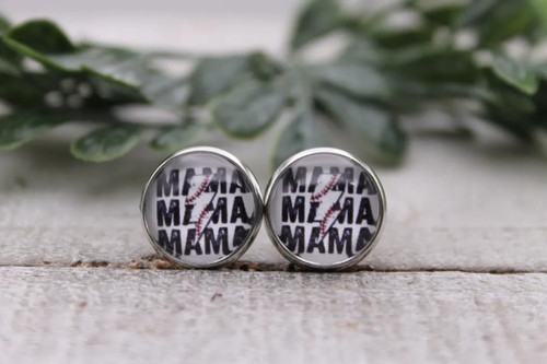 MAMA Repeat Lightning Bolt Baseball Stud Earrings