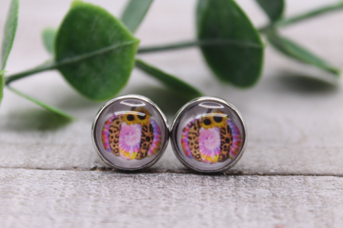Leopard & Tie Dye Pumpkin & Sunflowers || Glass Stud Earrings || Hypoallergenic