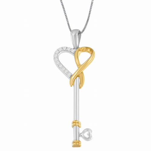 Sterling Silver Two Toned 1/10carat. Total Diamond Weight Round-Cut Diamond Pendant Necklace
