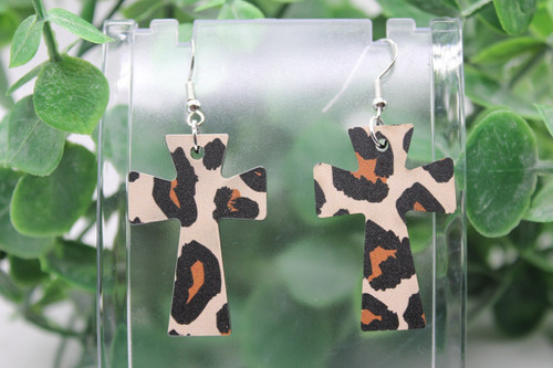 Leopard Cross || Acrylic Dangle Earrings || Hypoallergenic