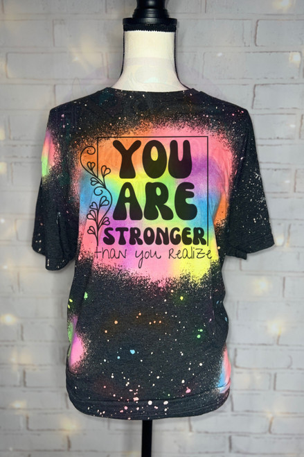 You Are Stronger Reverse Tie Dye Patchwork Tee 