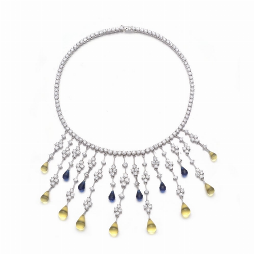 Collette Z C.Z. Sterling Silver Rhodium Plated Sapphire And Lemon Teardrop Necklace