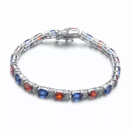 Collette Z Sterling Silver Garnet Cubic Zirconia Stud Bracelet