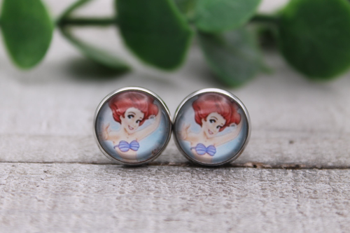 Mermaid Ariel | Glass Stud Earrings | Hypoallergenic