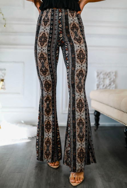 Tribal Elements Print Bell Bottoms
