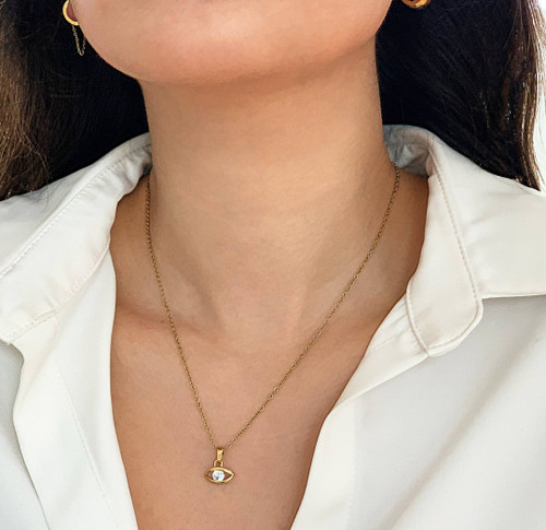 CLARETTE GOLD EVIL EYE PENDANT NECKLACE
