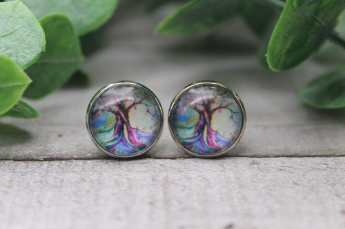 Whimsical Tree  Glass Stud Earrings