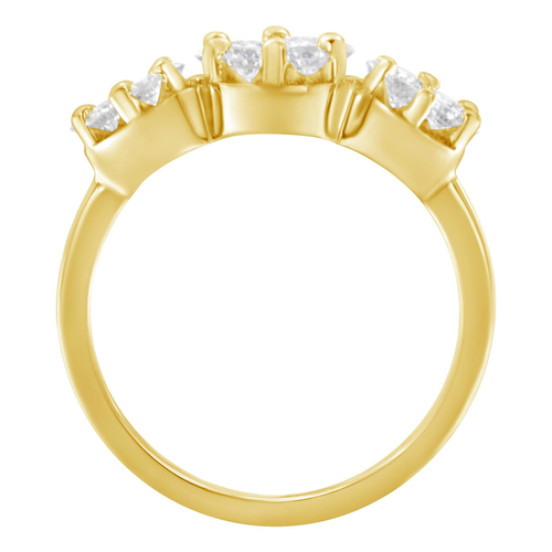 14K Yellow Gold 1-1/4 Cttw Brilliant Cut Diamond Three Round Floral Clusters Engagement or Fashion Ring (H-I Color, SI2-I1 Clarity)