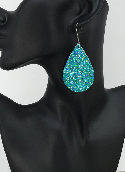 Chunky Glitter Leather Dangle Earrings